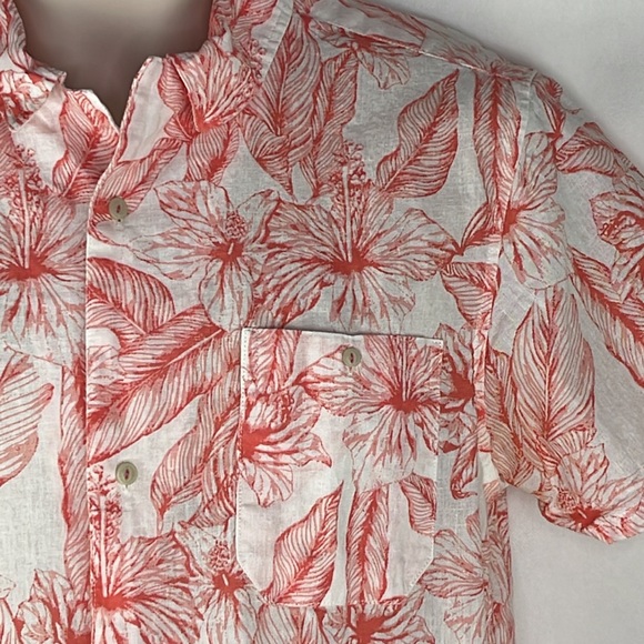 Tenth & Ocean Tropical Print  Hibiscus Linen Look Shirt - Picture 1 of 5